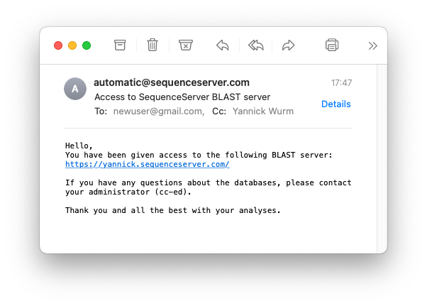 User access granted to BLAST database