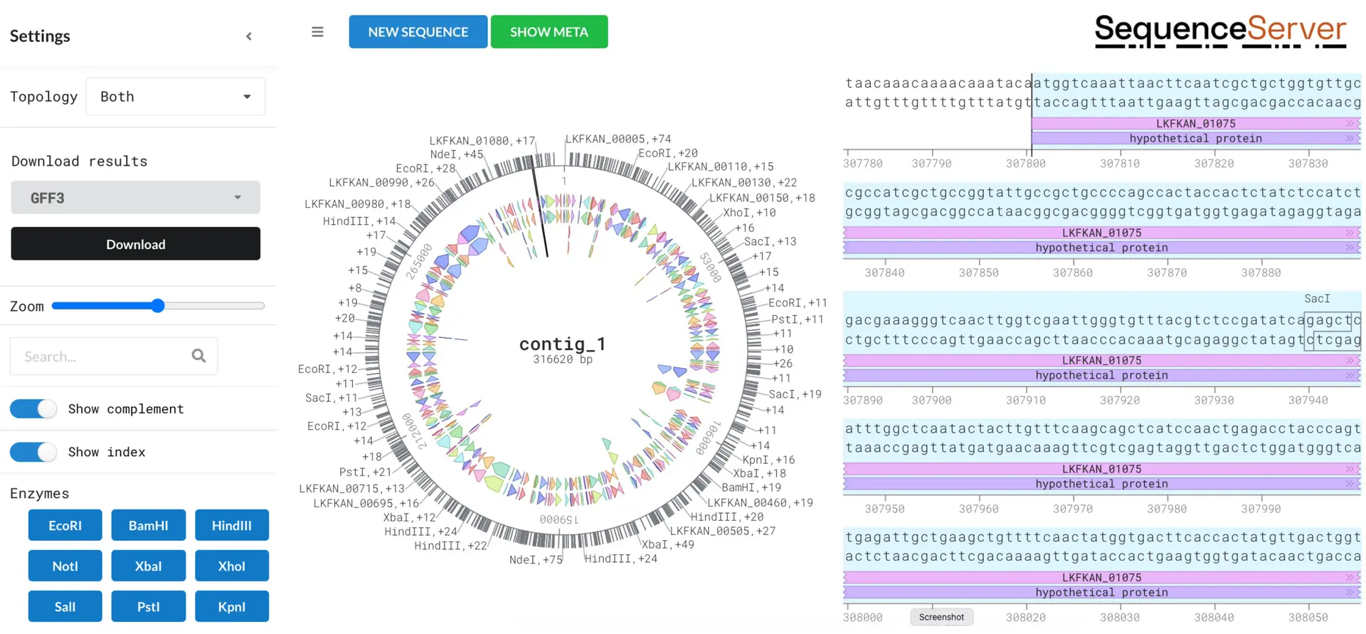 SequenceServer DNA Visualizer can identify yeast genome features and gives their location
