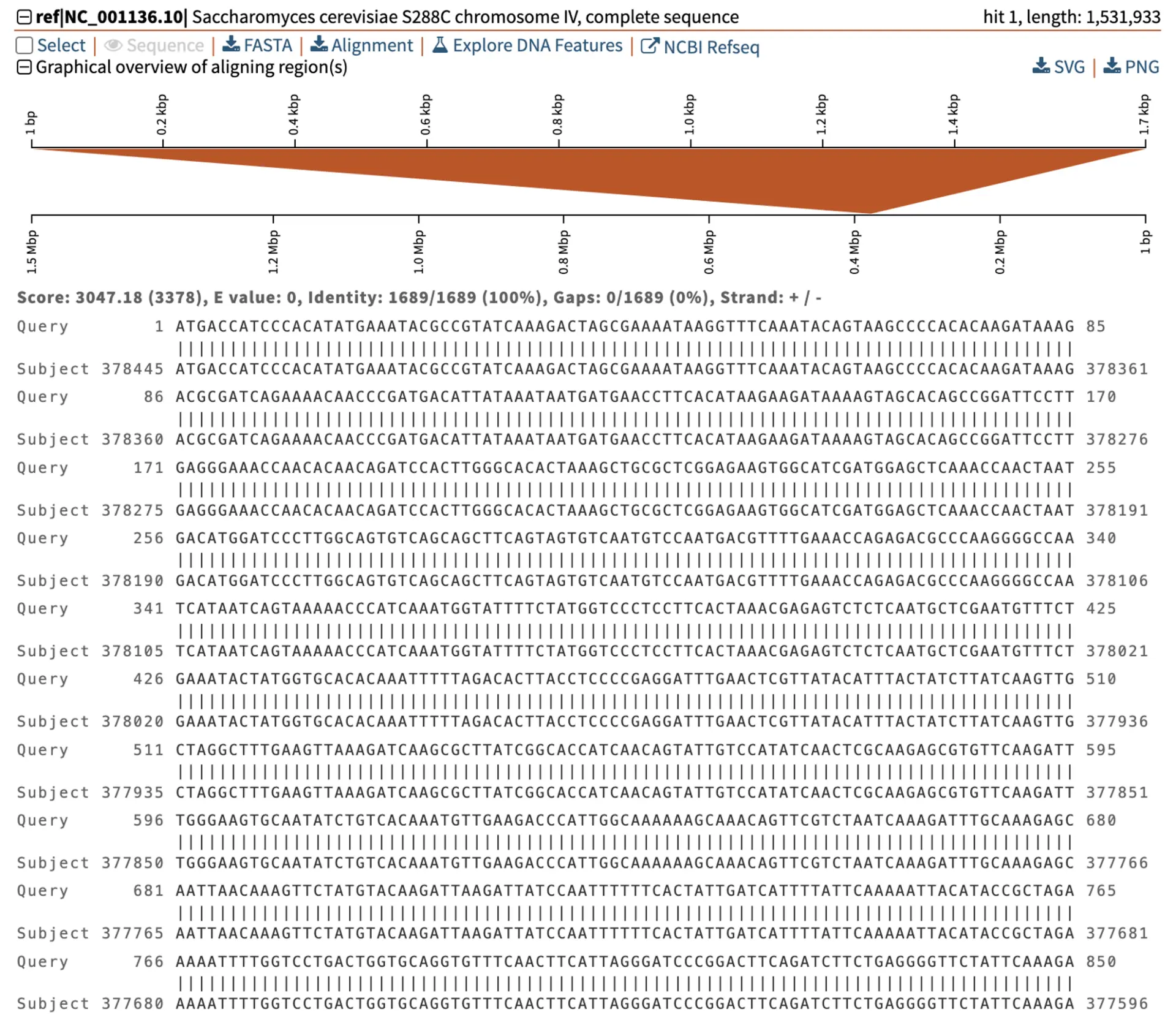 When alignments have the reverse orientation then the report shows +/- (plus/minus)