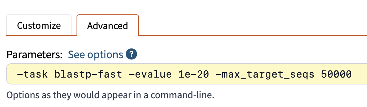 Advanced parameters with 50,000 BLAST hits. Advanced parameters with 50,000 BLAST hits.