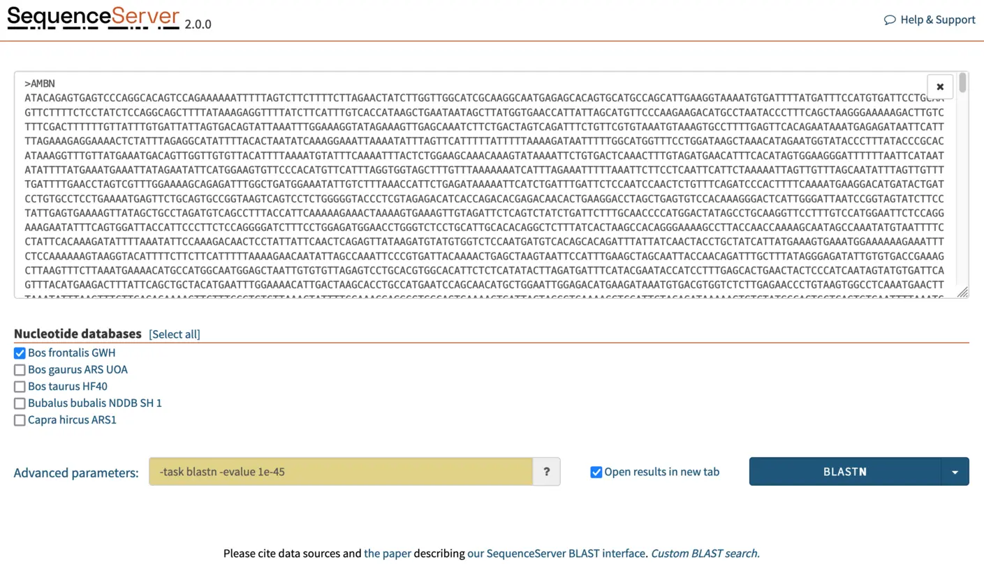 BLAST query and database selection